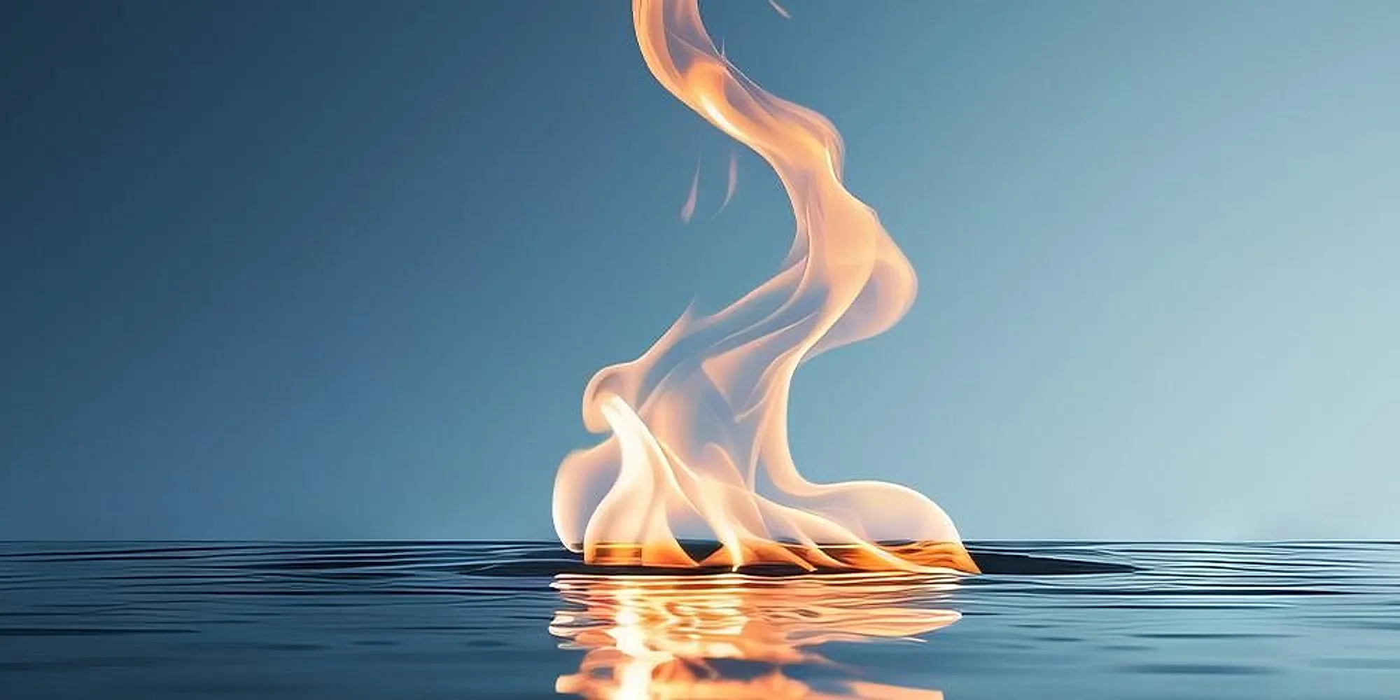 A flame burning above still water