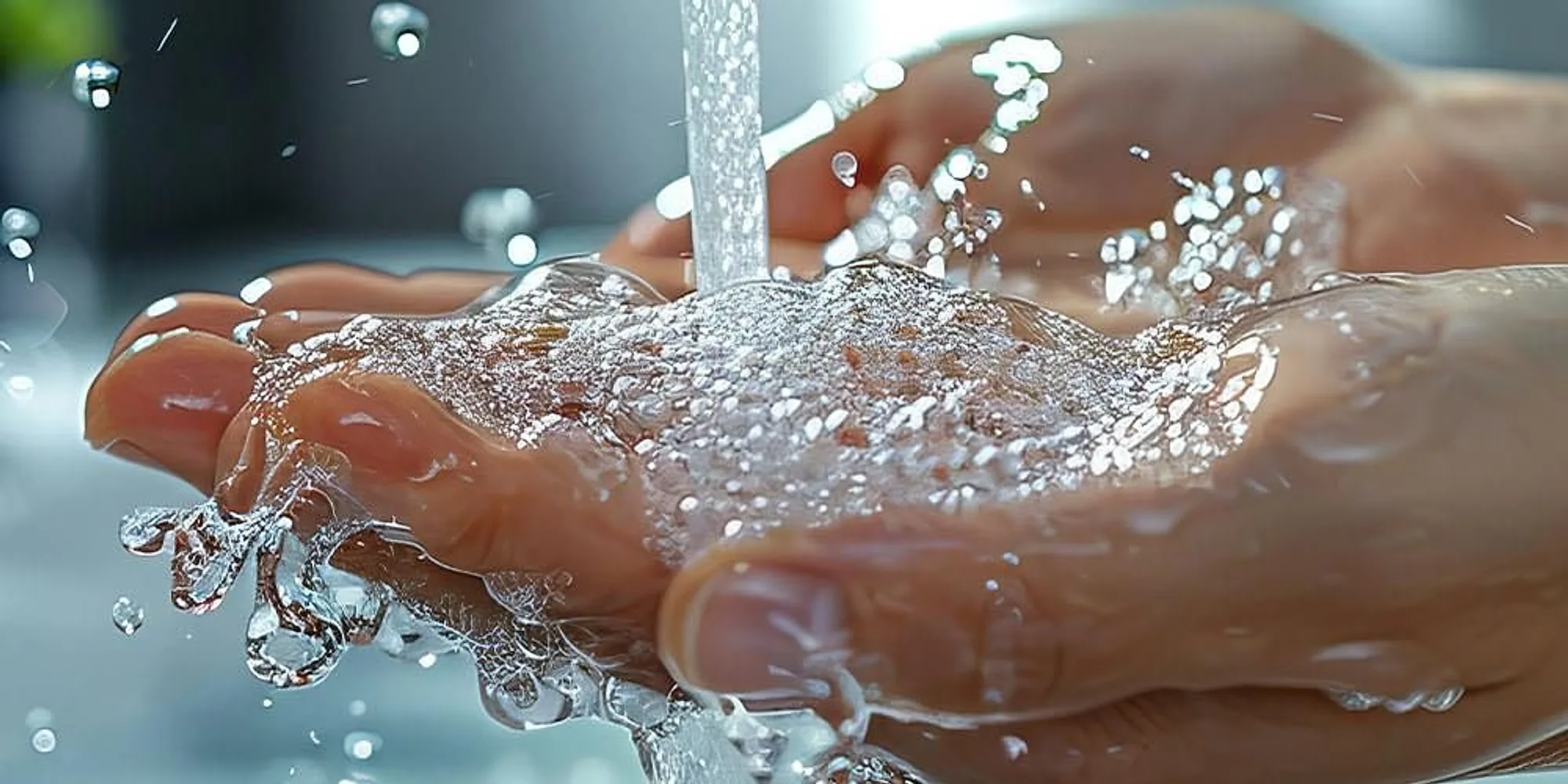 Cupped hands held under running water at a basin