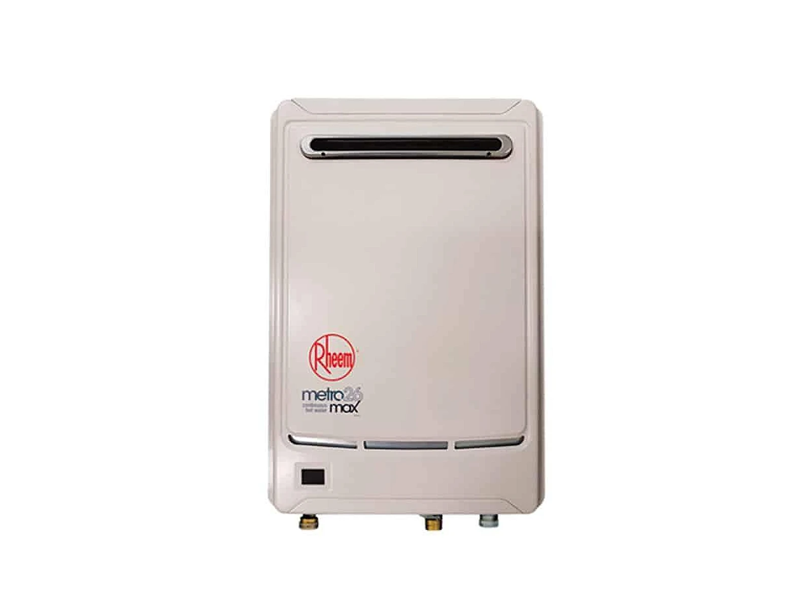 A Rheem Metro 26 continuous flow gas hot water unit, manufacturer product image