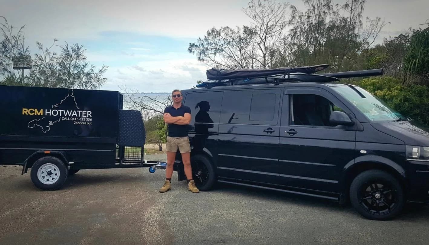 Richard from RCM Hot Water with the branded work van on the Sunshine Coast