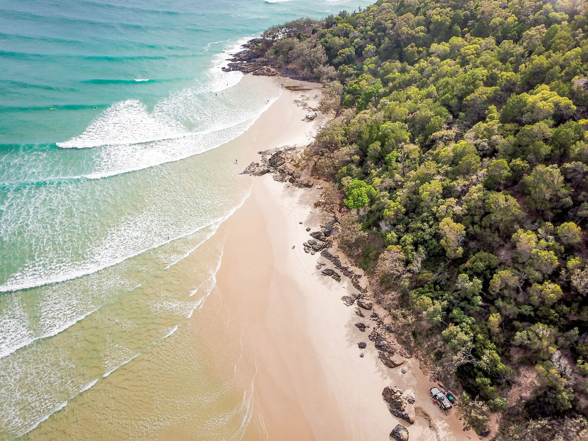 Aerial view of Cooloola Beach and coastal bushland, Queensland