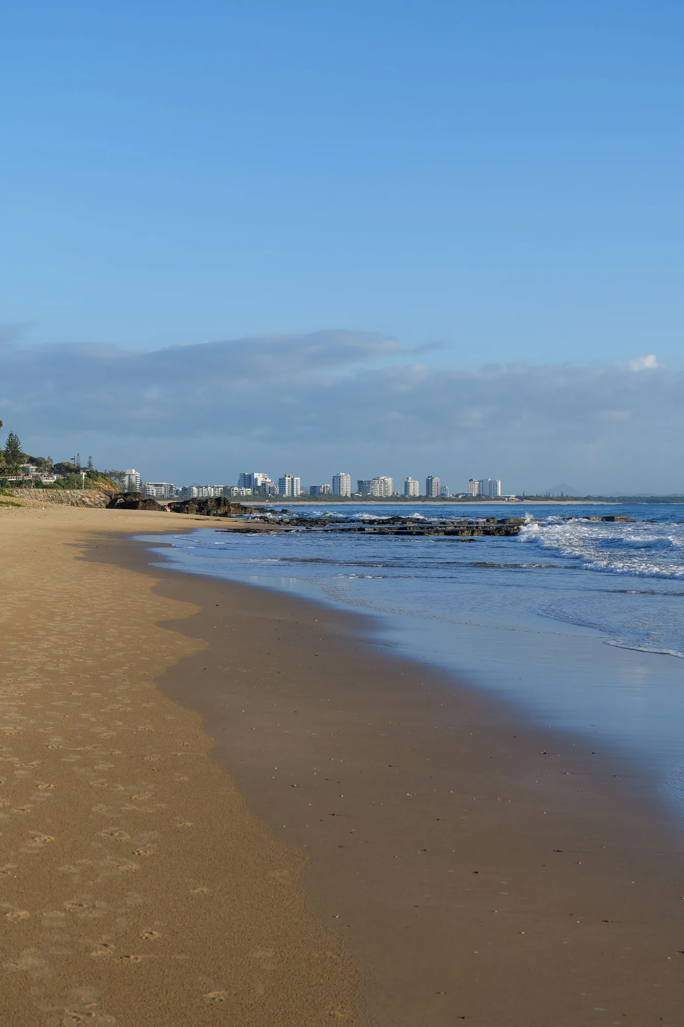 Mooloolaba beach and the beachfront buildings behind it, Queensland
