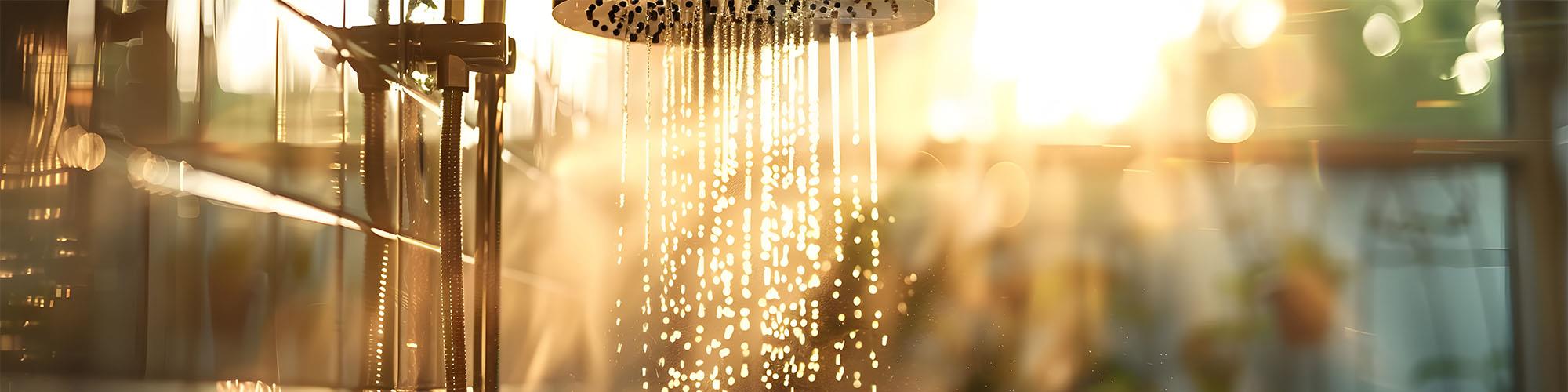 shower head with sun shining behind